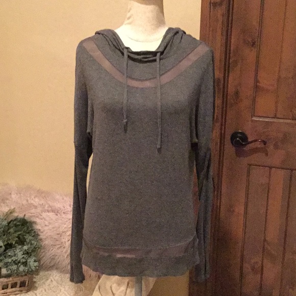 Balance Collection Gray Hooded Top W/ sheer accent - Picture 1 of 6